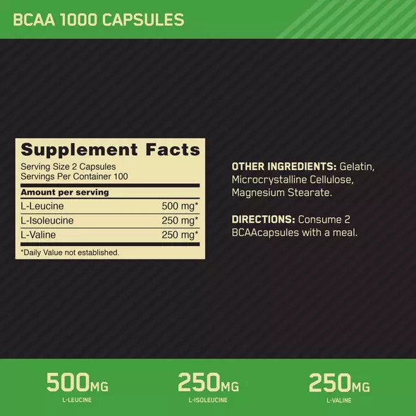 Optimum Nutrition BCAA 1000 200 Capsules (100 Servings) Polska | 725634RLE