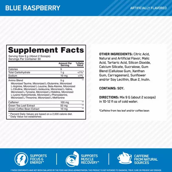 Optimum Nutrition ESSENTIAL AMIN.O. ENERGY® Blue Raspberry 1.29 lb (65 Servings) Polska | 789203LSF