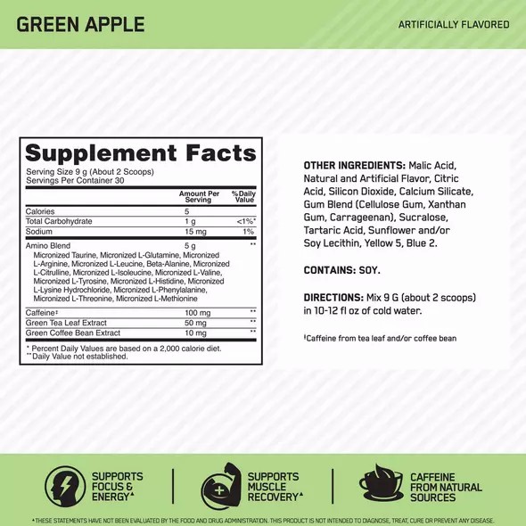 Optimum Nutrition ESSENTIAL AMIN.O. ENERGY® Green Apple 0.6 lb (30 Servings) Polska | 105387BGW