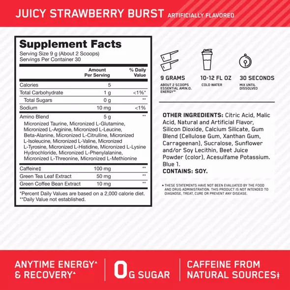 Optimum Nutrition ESSENTIAL AMIN.O. ENERGY® Juicy Strawberry - Notify Me 0.6 lb - Notify me Polska | 190425JNI