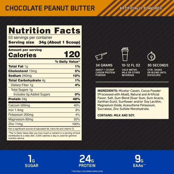 Optimum Nutrition GOLD STANDARD® 100% Casein Chocolate Peanut Butter 4 lb (53 Servings) Polska | 491823UFX