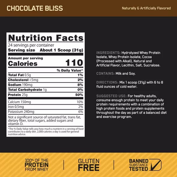 Optimum Nutrition GOLD STANDARD® 100% Isolate Chocolate Bliss 3 lb (44 Servings) Polska | 451286HED