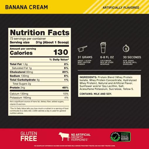 Optimum Nutrition GOLD STANDARD 100% WHEY™ Banana Cream 5 lb (73 Servings) Polska | 391546EHG