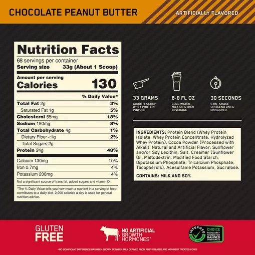 Optimum Nutrition GOLD STANDARD 100% WHEY™ Chocolate Peanut Butter 1.5 lb (22 Servings) Polska | 620318SFG