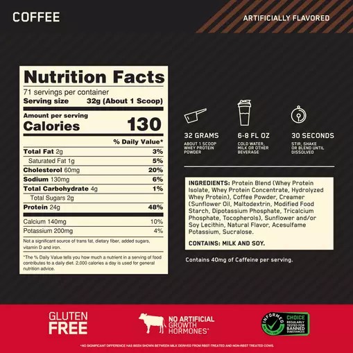 Optimum Nutrition GOLD STANDARD 100% WHEY™ Coffee 5 lb (71 Servings) Polska | 195807PNH