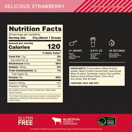 Optimum Nutrition GOLD STANDARD 100% WHEY™ Delicious Strawberry 2 lb (29 Servings) Polska | 769035CPQ