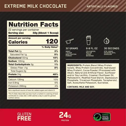 Optimum Nutrition GOLD STANDARD 100% WHEY™ Extreme Milk Chocolate 1.5 lb (22 Servings) Polska | 502396BGH