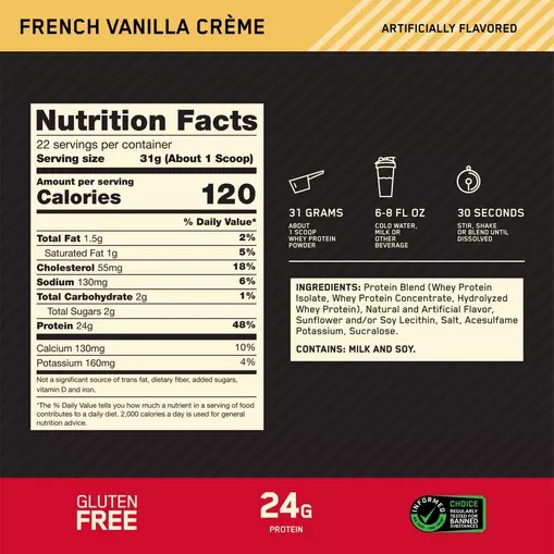 Optimum Nutrition GOLD STANDARD 100% WHEY™ French Vanilla Creme 1.5 lb (22 Servings) Polska | 624085GPQ