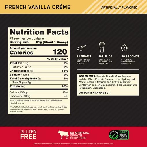 Optimum Nutrition GOLD STANDARD 100% WHEY™ French Vanilla Creme 5 lb (73 Servings) Polska | 740938SAC