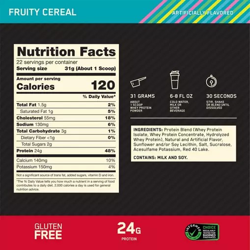 Optimum Nutrition GOLD STANDARD 100% WHEY™ Fruity Cereal 1.5 lb (22 Servings) Polska | 043278ALB