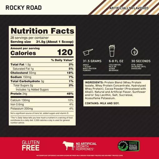 Optimum Nutrition GOLD STANDARD 100% WHEY™ Rocky Road 2 lb (28 Servings) Polska | 894120XNC