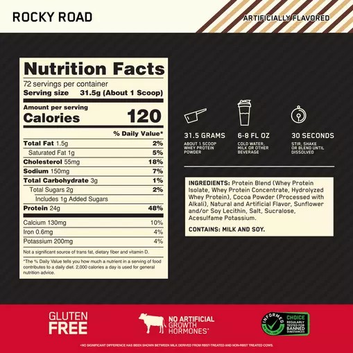 Optimum Nutrition GOLD STANDARD 100% WHEY™ Rocky Road 5 lb (72 Servings) Polska | 159043BUM