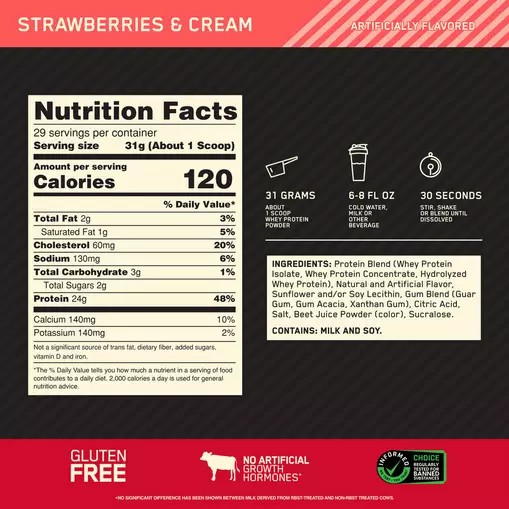 Optimum Nutrition GOLD STANDARD 100% WHEY™ Strawberries & Cream 2 lb (29 Servings) Polska | 406928WST