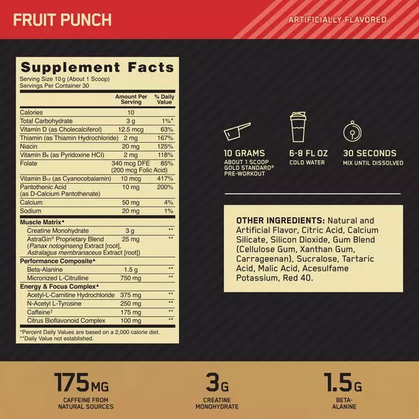 Optimum Nutrition GOLD STANDARD® Pre-Workout Fruit Punch 0.66 lb (30 Servings) Polska | 345986XAC