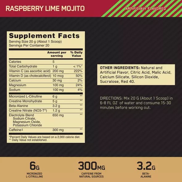 Optimum Nutrition GOLD STANDARD® Pre Advanced Raspberry Lime Mojito 0.88 lb (20 Servings) Polska | 589127DCK