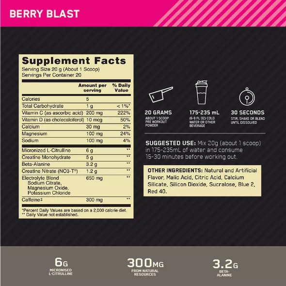 Optimum Nutrition Gold Standard Pre Advanced Berry Blast 20 Serves Polska | 048291WUN