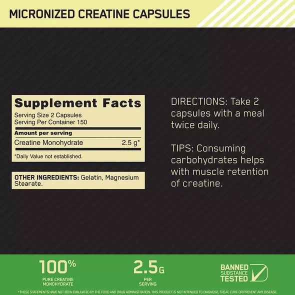 Optimum Nutrition Micronized Creatine Capsules 300 Capsules (150 Servings) Polska | 786231JUX