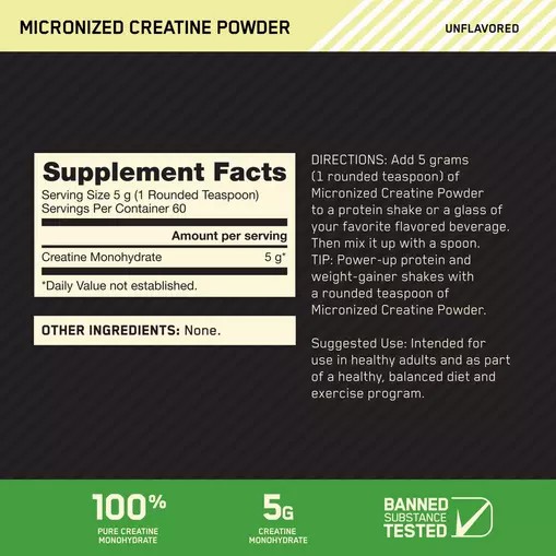 Optimum Nutrition Micronized Creatine Powder Unflavored 0.66 lb (60 Servings) Polska | 423780XFJ