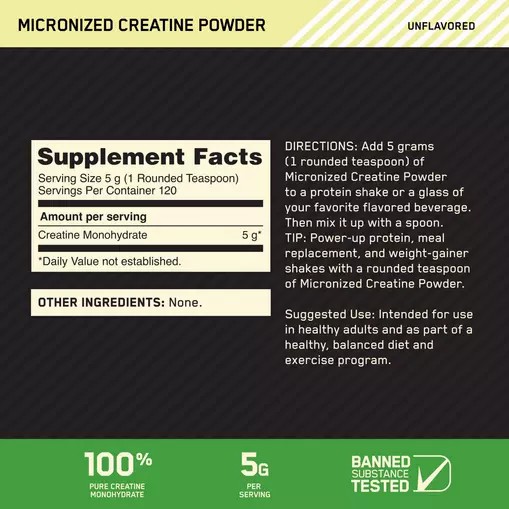 Optimum Nutrition Micronized Creatine Powder Unflavored 1.32 lb (120 Servings) Polska | 417835MEW