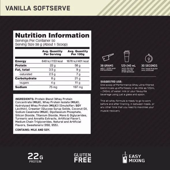 Optimum Nutrition Performance Whey Vanilla 1.95kg Polska | 719254CPD