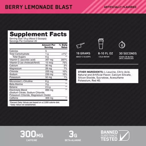 Optimum Nutrition Platinum Igniter Berry Lemonade Blast 0.84 lb (20 Servings) Polska | 081427KOI