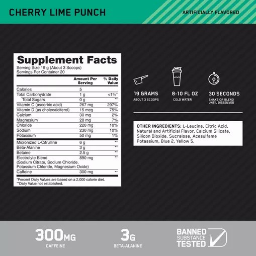 Optimum Nutrition Platinum Igniter Cherry Lime Punch 0.84 lb (20 Servings) Polska | 809712LYS