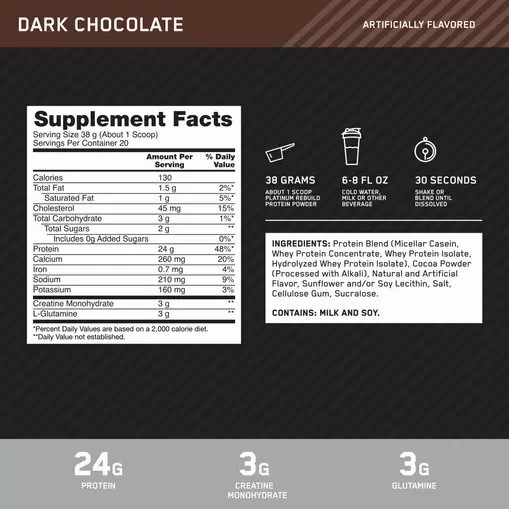 Optimum Nutrition Platinum Rebuild Dark Chocolate 1.67 lb (20 Servings) Polska | 145609EWQ