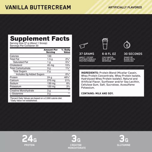 Optimum Nutrition Platinum Rebuild Vanilla Buttercream 1.63 lb (20 Servings) Polska | 408973ASD