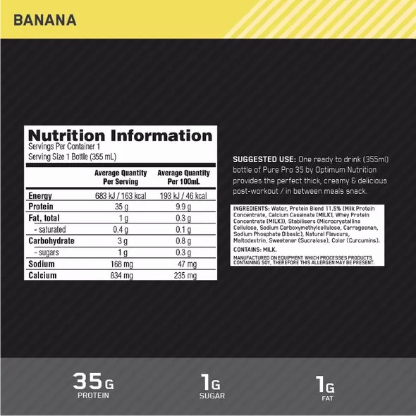 Optimum Nutrition Pure Pro 35 Banana 355ml (6 bottles) Polska | 958703IFG