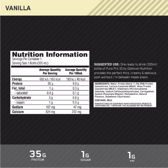 Optimum Nutrition Pure Pro 35 Vanilla 355ml (6 bottles) Polska | 405691NAP